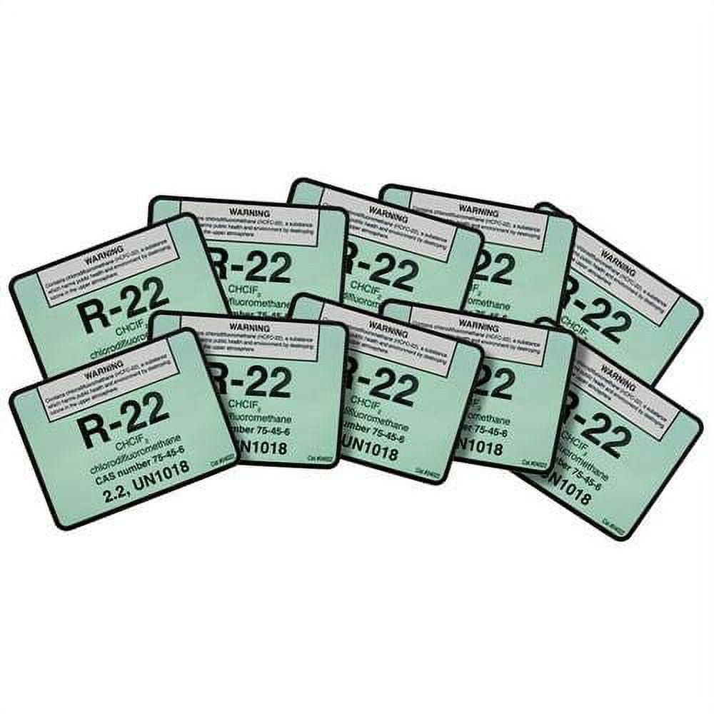 R22 / R22 / HCFC22 Refrigerant Labels 04022 Color Coded Refrigerant