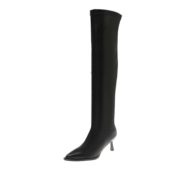 R-322 Black Womens Over The Knee Boots Pointed Toe Side Zipper On Heels Slim Fit High Heel Comfortable Long Boots