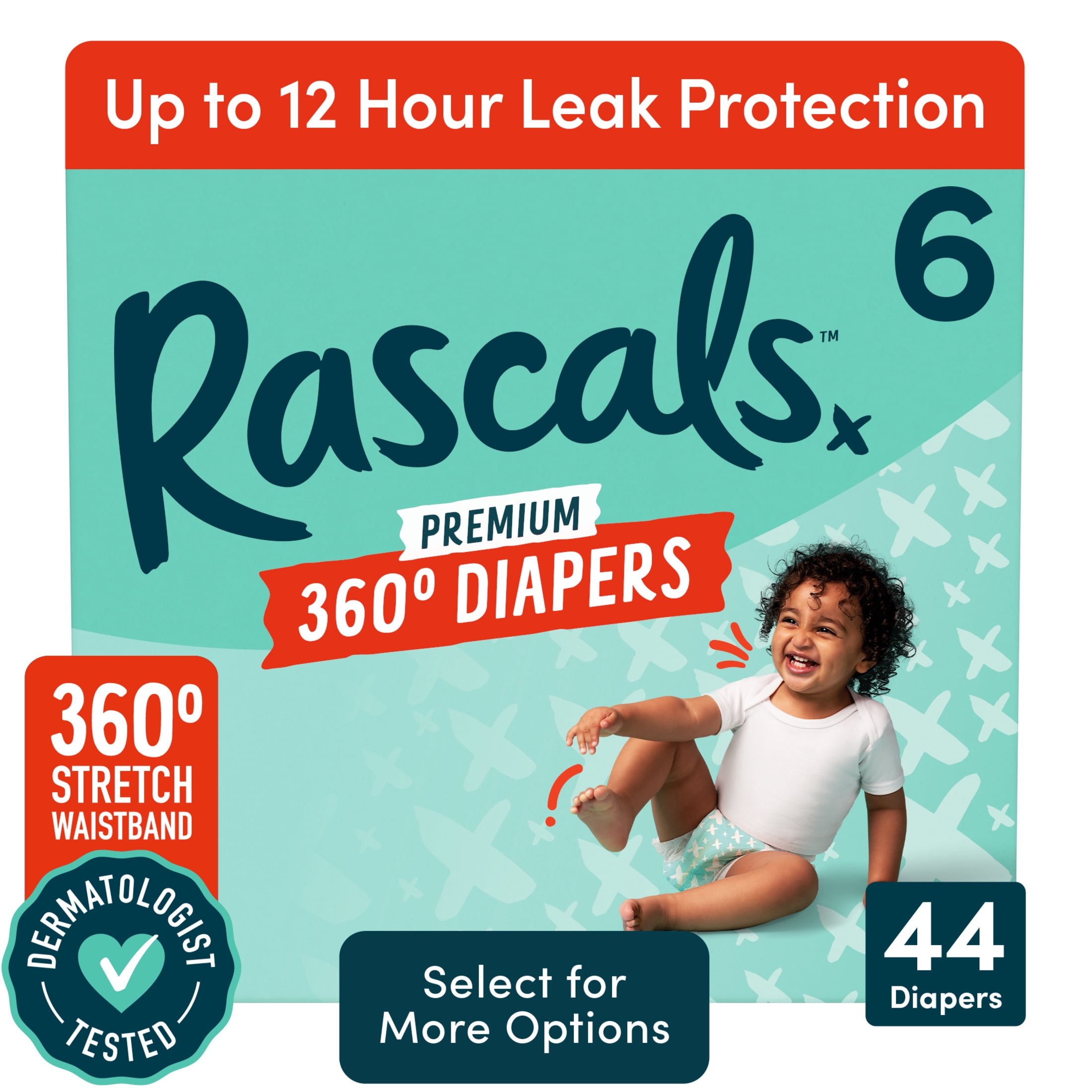Rascals Premium 360 Absorbent Pull-On Diapers, Size 4, 60 Count