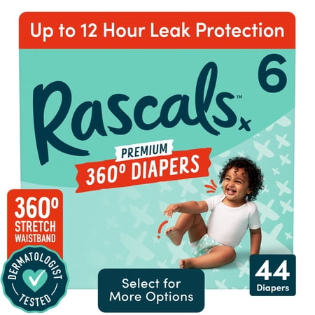 Rascals Premium 360 Absorbent Pull-On Diapers, Size 6, 44 Count