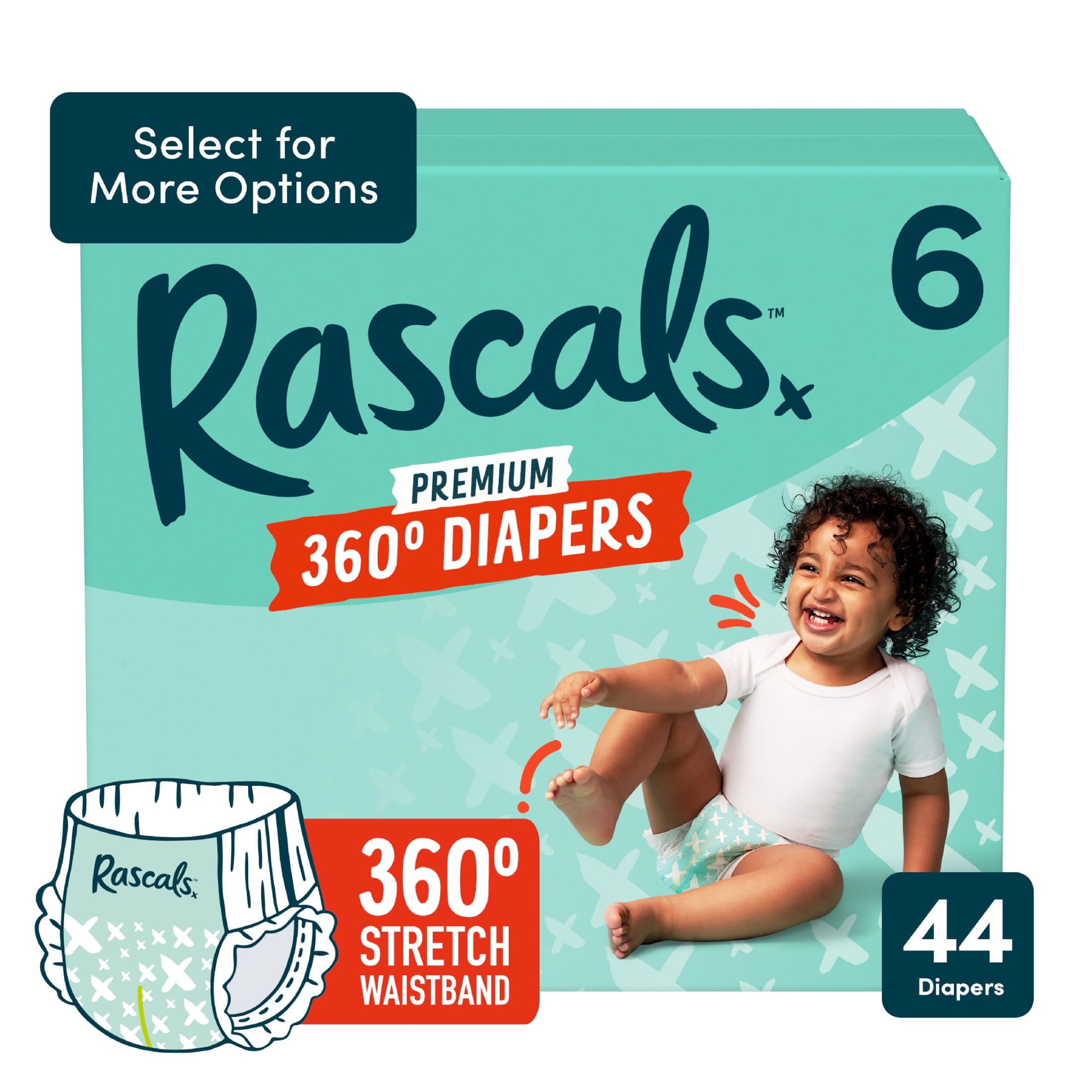 Rascals Premium 360 Absorbent Pull-On Diapers, Size 5, 52 Count