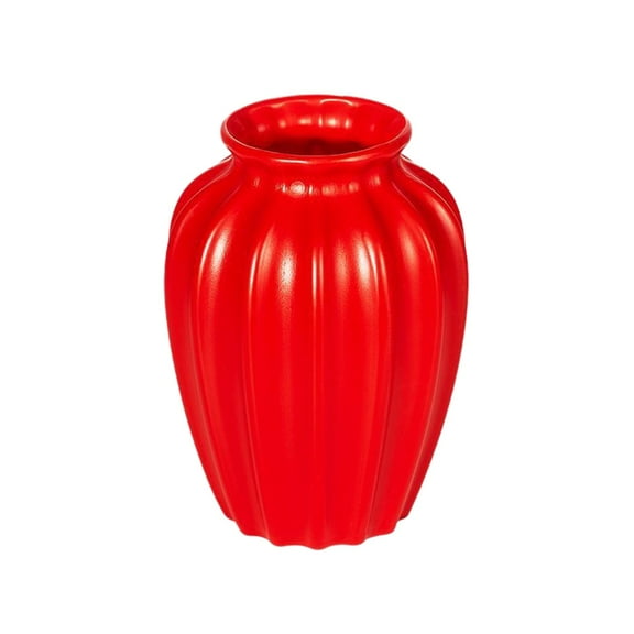 R-366 Red Large Imitation Ceramic Vase For Dried Flower Arrangement Decorative Home Table Centerpiece Plastic Vase For Living Room Dining Room 9.45X3.94X3.94 Inches 0.35 Lbs