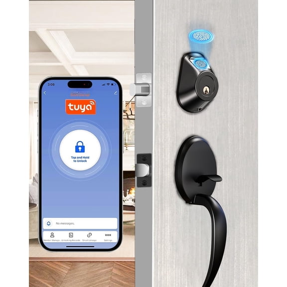 (R) 5-in-1  Deadbolt Lock with Handle, Fingerprint &  Entry, WiFi Remote Control via Hub, Compact Design for Easy DIY Installation  Standard Front Doors, Temporary Access Settable