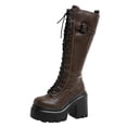 thumbnail image 1 of R-660 Brown Womens Winter Long Boots Strap Lace Up Chunky Heel Thick Sole British Style Casual Fashion Boots, 1 of 9