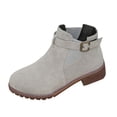 thumbnail image 1 of R-838 Gray Womens Casual Versatile Cool Solid Color Square Heel Belt Buckle Eye Catching Low Heel Chunky Heel Short Boots Comfortable Fall Wear, 1 of 9