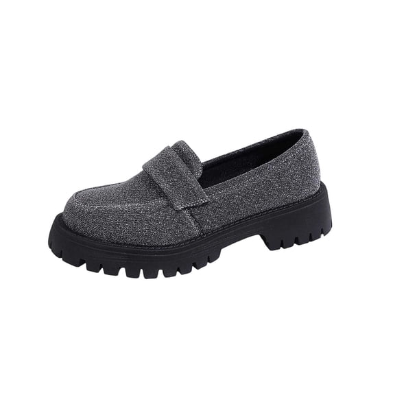 R-849 Silver Female Stylish Round Toe Slip On Mid Heel Comfortable Loafers Plus Size Pu Leather For Casual Everyday Looks