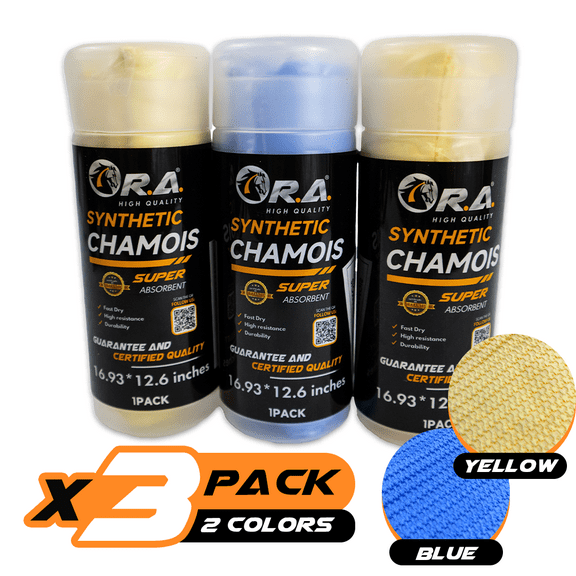 R.A. 3D Premium Fast Drying Shammy Towel for Car 3pack - Super Absorbent Chamois Towel for CAR - Cloth for Car Drying - Reusable Soft Car Wash Cloth - Dust Remove, No Scratch/Spot/Streak