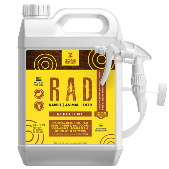 R.A.D. - Rabbit, Animal, Deer Repellent Gallon Trigger Sprayer; All-Natural Protection for Gardens, Flower Beds and Lawns