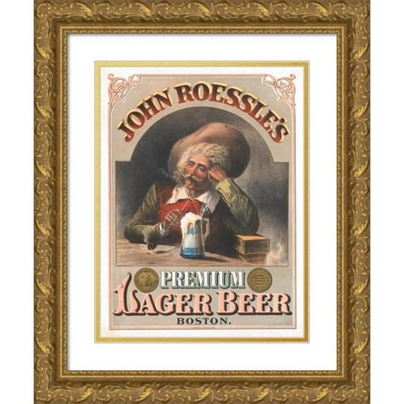 R.A. Liebler 11x14 Gold Ornate Wood Frame and Double Matted Museum Art Print Titled - John Roessle's Premium Lager Beer (1877)
