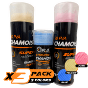R.A. Premium 2pk +1 Free Shammy Cloth for Car Drying - 26"x17" - Super Absorbent Chamois Towel for Car - Scratch-Free, Reusable & Soft