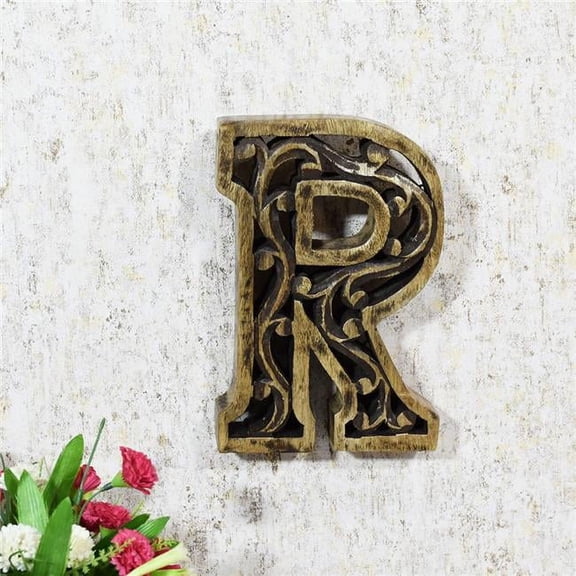 R Alphabet Handmade Letter Block Eco-Friendly Wall Decor, Brown Antique