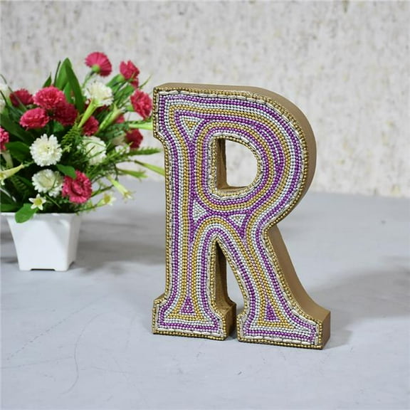 R Alphabet Handmade Letter Block Eco-Friendly Wall Decor, Gold with Zari Work