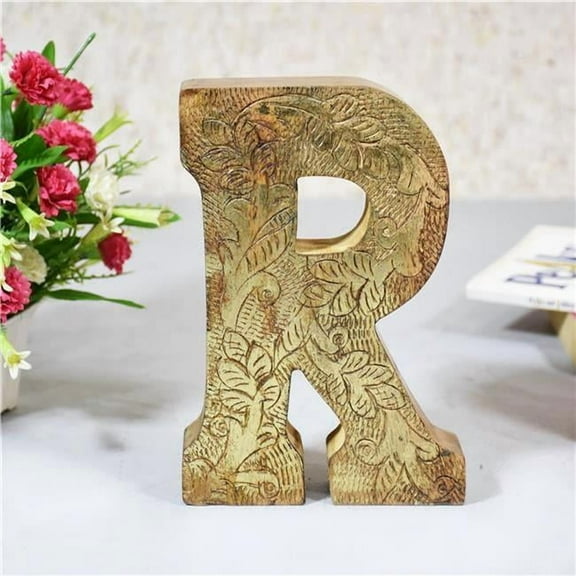 R Alphabet Handmade Letter Block Eco-Friendly Wall Decor, Natural Gold Foil