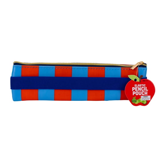 Red and Blue Stripe Pen Pouch with Elastic Band, Multi-Functional Case