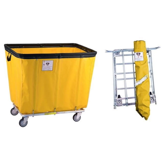 R&B Wire Products 412KDC-YEL 12 Bushel UPS & FEDEX ABLE Vinyl Basket Truck All Swivel Casters, Yellow - 38 x 28 x 35 in.