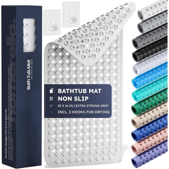 (R) Bathtub Mat Non Slip 35x16, Incl. Hooks for Drying, Extra Long, , Shower Mat Non Slip , Machine Washable, Shower Mats for Inside Shower Resistant