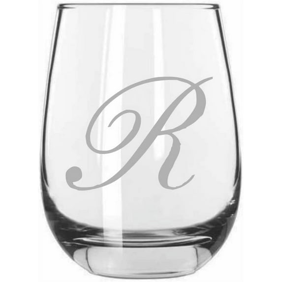 R Bix Script Monogram Etched 15.25oz Libbey Stemless Wine Glass