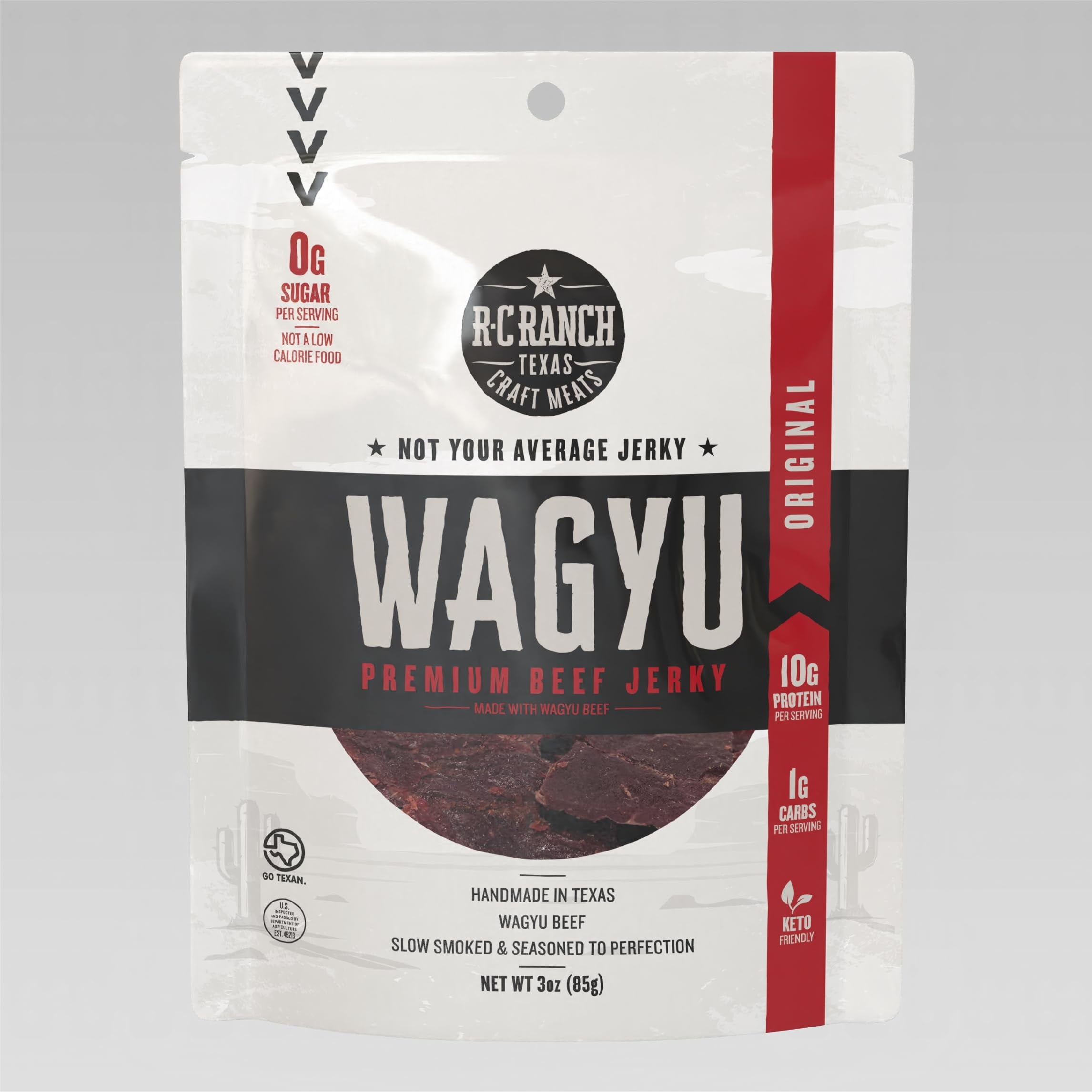 R-C Ranch - Wagyu Beef HYZ01 Jerky - Texas Original 3oz, Zero Sugar, Keto Friendly, Gluten Free ...