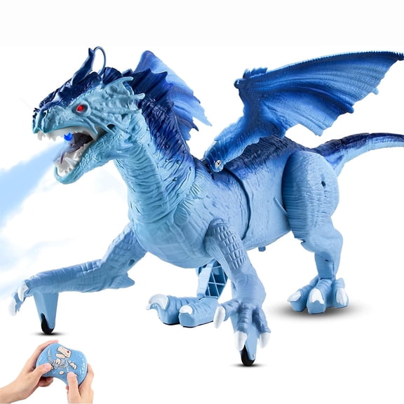 R.C. Water Spray Dragon Toy - 2.4GHz Remote Control Walking Dinosaur with LED Eyes & Realistic Roar, Shoots Water Streams, Rechargeable Battery, Outdoor Pool & Backyard Play for Kids Ages 6+