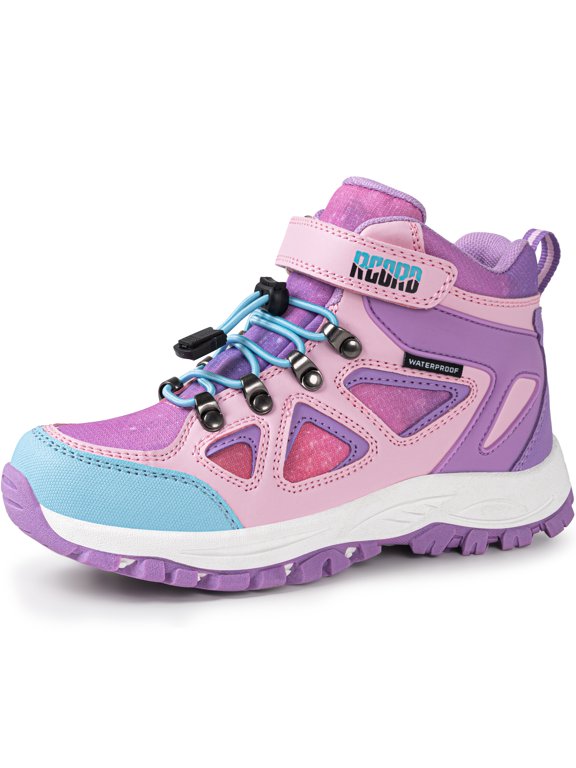 R CORD Kids Hiking Boots Waterproof Girls Hiking Boots Durable TPR Traction Outsole Anti-Skid Athletic Hook and Loop Drawstring Closure Hiking Boots for Outdoor Purple 4 Big Kid