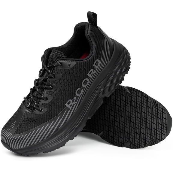 R CORD Non Slip Work Shoes for Women in Food Service - Waterproof Sneakers for Restaurant Chefs and Nurses - Comfortable Breathable Standing All Day Long Zapatos Antideslizantes para Mujer Black 6