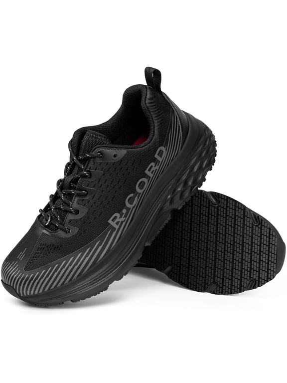 R CORD Non Slip Work Shoes for Women in Food Service - Waterproof Sneakers for Restaurant Chefs and Nurses - Comfortable Breathable Standing All Day Long Zapatos Antideslizantes para Mujer Black 6