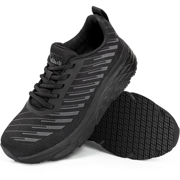 R CORD Non Slip Work Shoes for Men in Food Service - Waterproof Sneakers for Restaurant Chefs Oil Resistant Mens Work Shoes Black 10.5