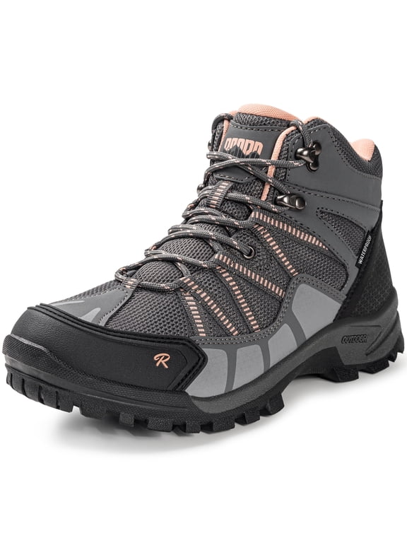 R CORD Women Hiking Boots Waterproof Slip-Resistant Mid-Cut Cushioned Ankle Support Traction Long-Lasting Wear for Rainy Dog Walks Daily Errands Weekend Hikes Peach Size 9