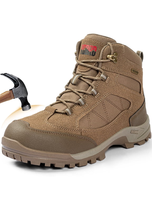 R CORD Womens Steel Toe Work Boots, Waterproof Safety Boots with Non-Slip Outsole, Puncture Resistant Work Shoes for Women with Ankle Support, Construction, Warehouse & Outdoor Work Brown 8.5
