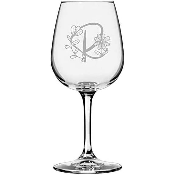 R Daishy Daisy Monogram Etched 12.75oz All Purpose Libbey Wine Glass