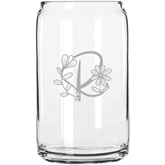 R Daishy Daisy Monogram Etched 16oz Libbey Can Glass