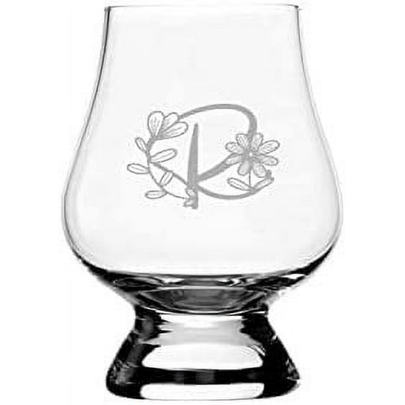 R Daishy Daisy Monogram Etched 2.5oz Glencairn Wee Whisky Glass