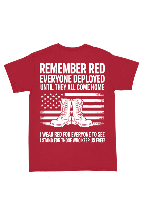 R.E.D. Friday Remember Everyone Deployed T-Shirt - Patriotic Military Boots & Flag Support Tee