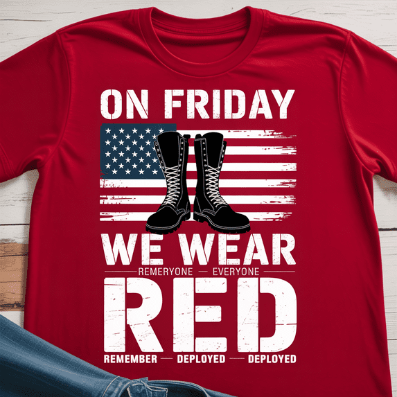 R.E.D. Friday T-Shirt - On Friday We Wear Red - Remember Everyone Deployed Military Boots & Flag Patriotic Tee