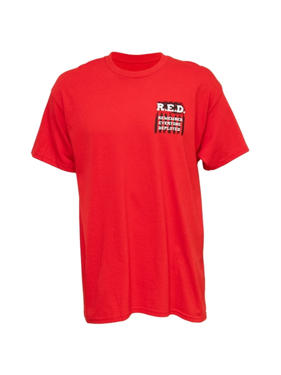 "R.E.D. Remember Everyone Deployed" Men's Graphic Print T-Shirt in Red, Large