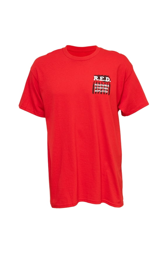 "R.E.D. Remember Everyone Deployed" Men's Graphic Print T-Shirt in Red, Medium