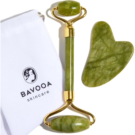 R.E.M Spring Jade Roller and Gua Sha - Spa Grade Face Roller Massager and Gua Sha Massage Tool Set. 100% Authentic Jade Stone. Reduces Puffiness, Wrinkles and Reveals Your Natural Glow