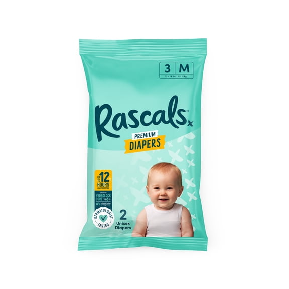 Rascals Premium Absorbent Baby Diapers Size 3, 2 Count
