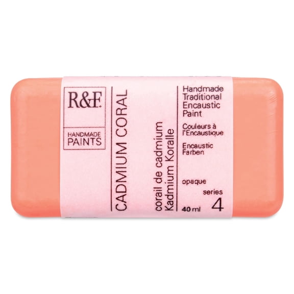 R&F Encaustic Paint Block - Cadmium Coral, 40 ml block