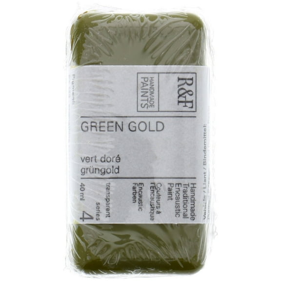R&F Handmade Paints Encaustic Paint Cake, 40ml, Green Gold
