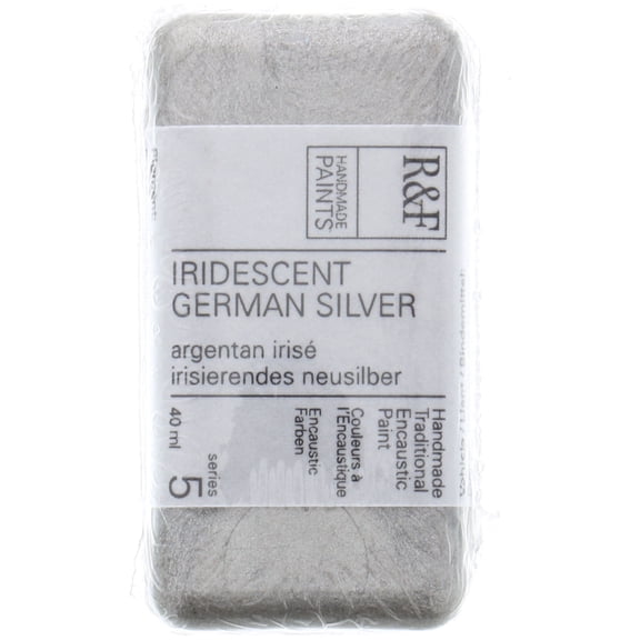R&F Handmade Paints Encaustic Paint Cake, 40ml, Iridescent German Silver
