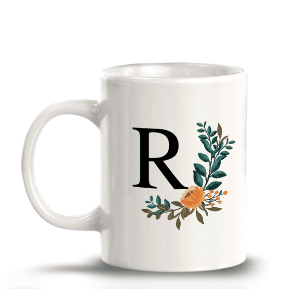 R Floral Pattern 11oz Ceramic Coffee Mug | Initial Personalized Gift