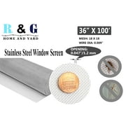 R & G Home and Yard Window Screen Mesh- 36" X 100 Stainless Steel Screen Roll   Mosquito and Bugs Netting for Window, Door, Patio   Dog, Cat and Pets Screen Protector Replacement for Doors and Garage