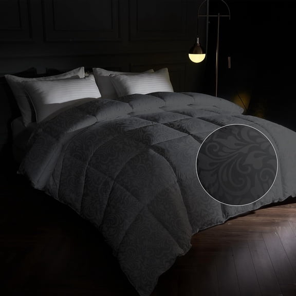 (R) Goose Comforter,Duvet Insert, Gusseted Ultra-Soft Noiseless Shell Medium Warmth Bedding Comforters (Black- Season, )