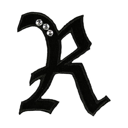 R Gothic Letter Patch With jewels Initials Badge Embroidered Sew On Applique