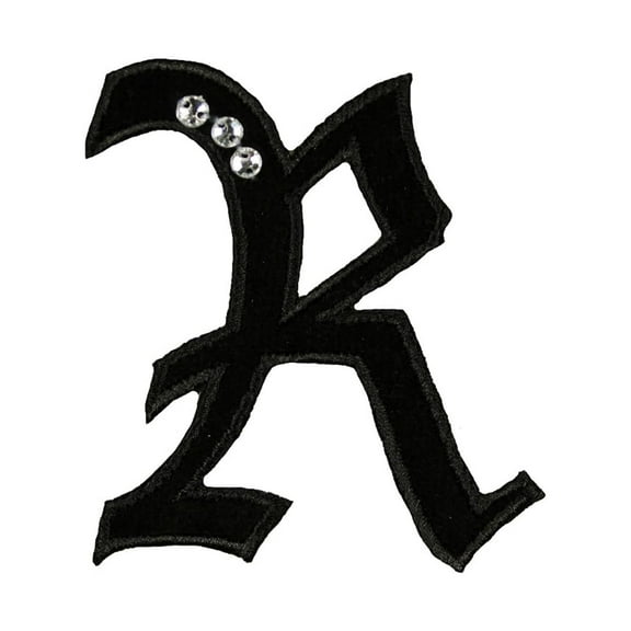 R Gothic Letter Patch With jewels Initials Badge Embroidered Sew On Applique