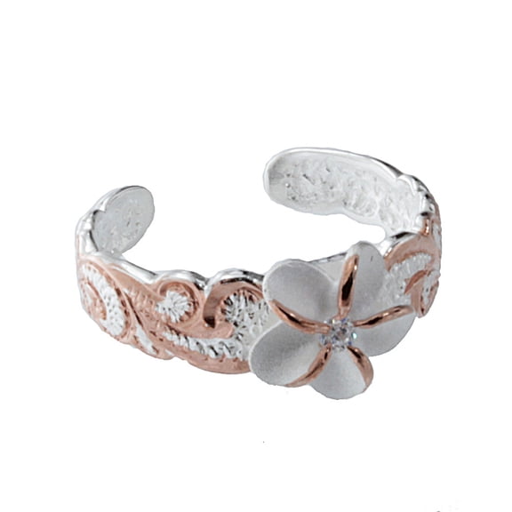 R.H. Jewelry Hawaii Silver Toe Ring - Two Tone Plumeria Flower Toering