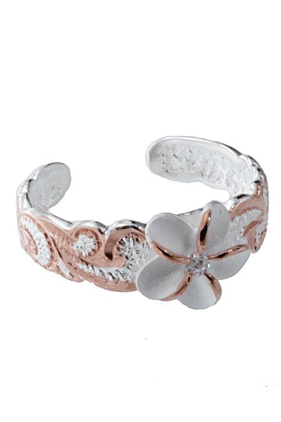 Hawaii Silver Toe Ring - Two Tone Plumeria Flower Toering