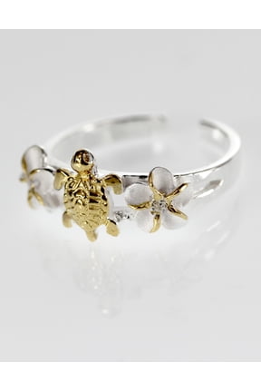 Hawaii Silver Toe ring - Sea Turtle and Flower Gold-tone Toering