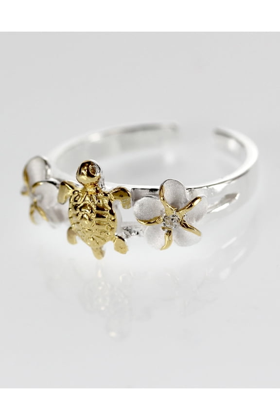 Hawaii Silver Toe ring - Sea Turtle and Flower Gold-tone Toering